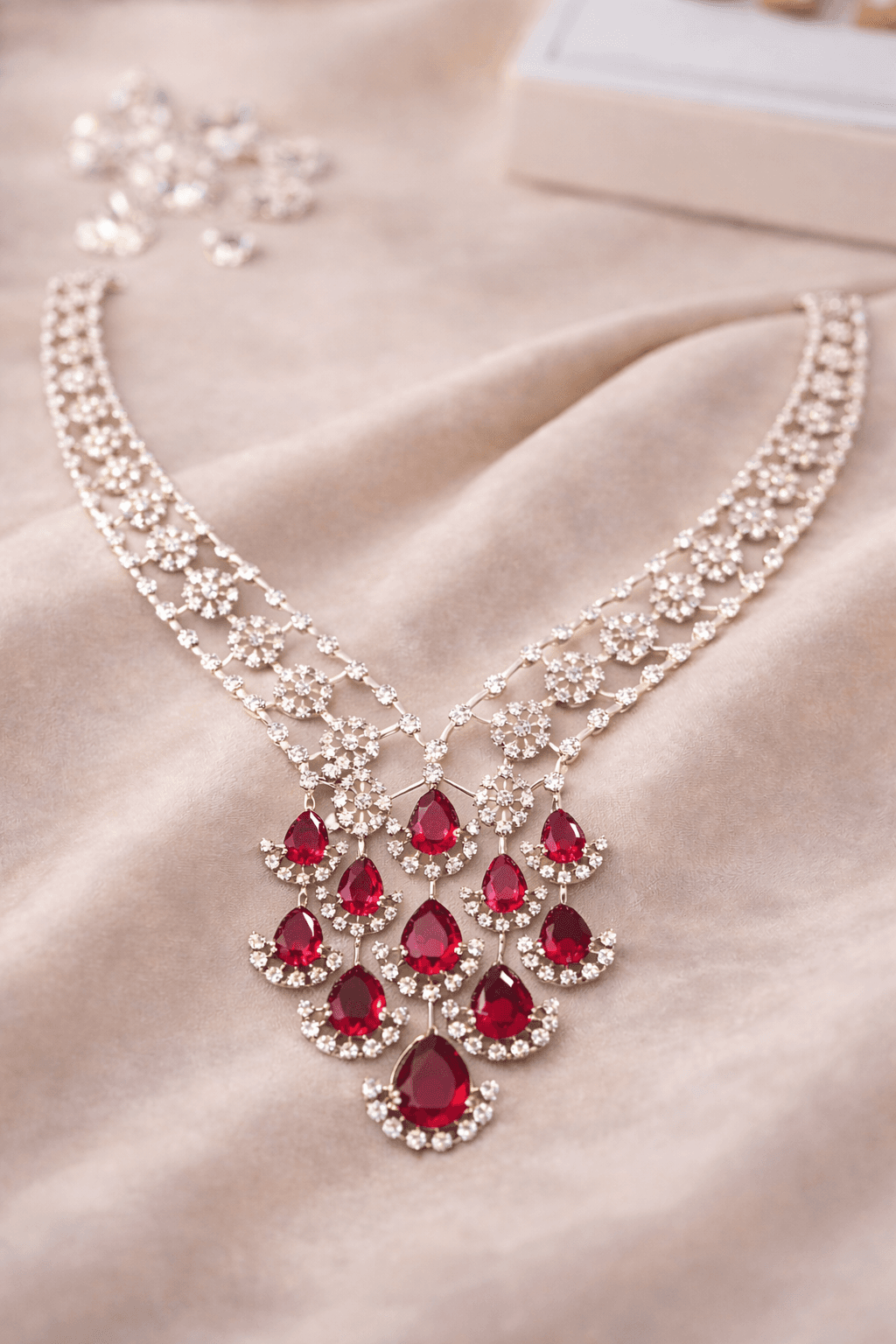 Luxury red ruby and diamond necklace